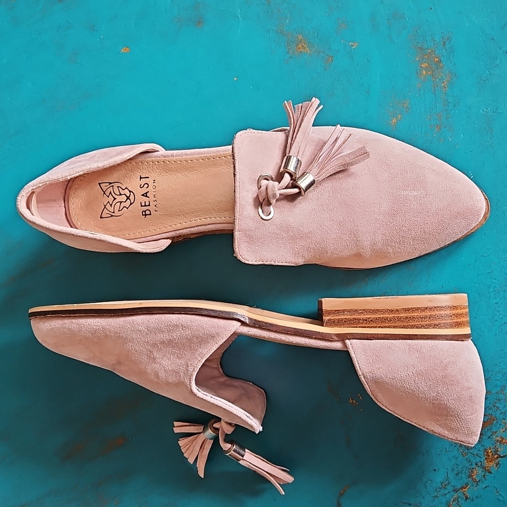BEAST FASHION Blush Suede Loafers with Tassels Size 7 - Picture 3 of 14
